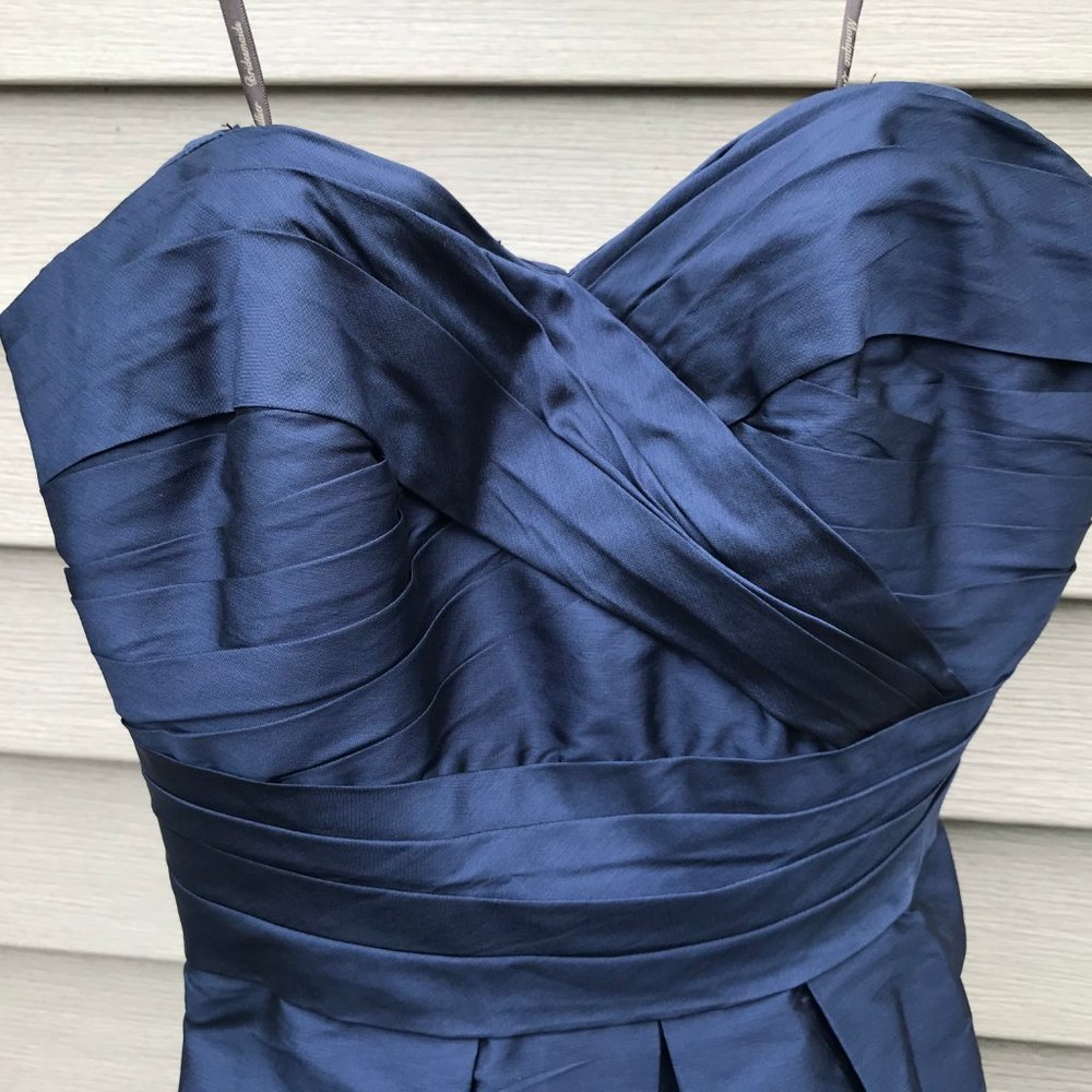 Navy blue strapless fit & flare party dress